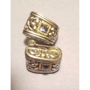 Vintage silver and goldtone earrings with rhinestone / clip-on earrings